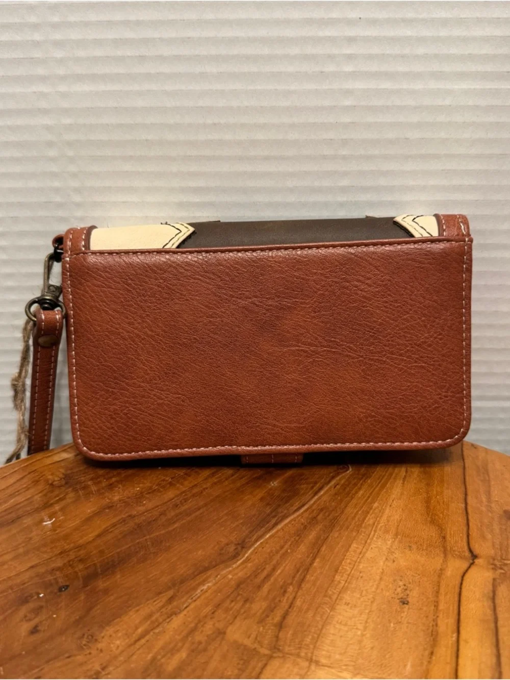 Catchfly Studio Brown Western Leather Pony Hair Patchwork Wallet Wristlet New